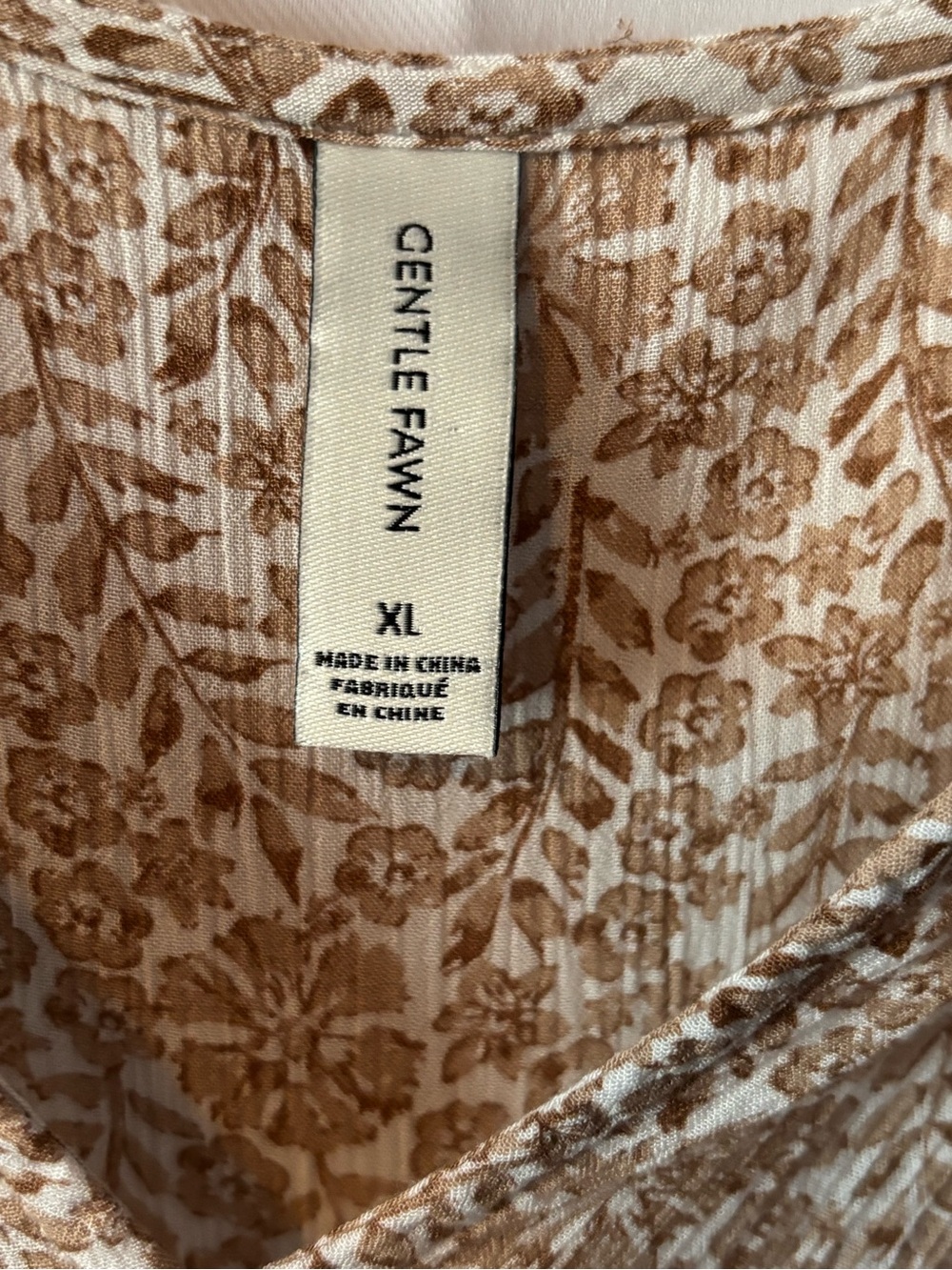 Gentle Fawn Tan Floral V-Neck Sleeveless Blouse XL High-Low Neck Ties Rayon - Picture 4 of 9